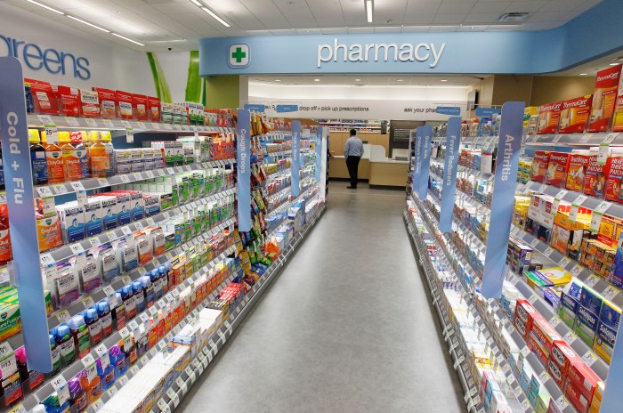 Cold and flu products are pictured on shelving at grand opening of drugstore chain Walgreens newest flagship store in Hollywood